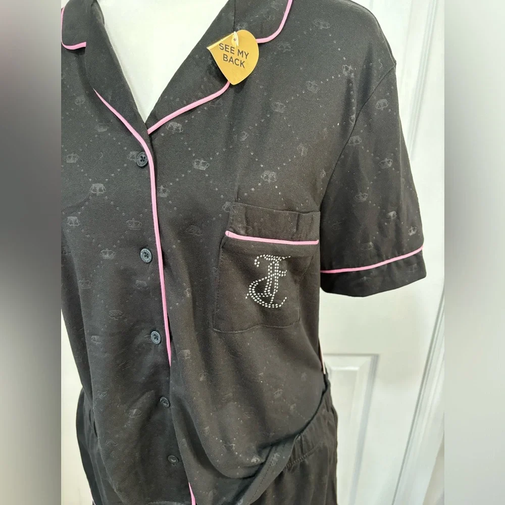 Juicy Couture black crown embellished 2 piece pajama set size L - Picture 3 of 5